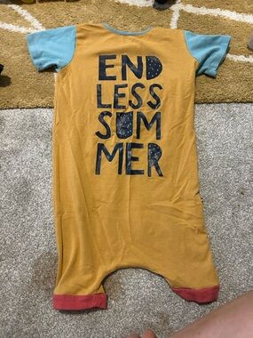 Rags: Endless Summer Graphic Romper - Mustard & Light Blue